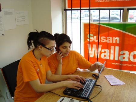 Youth-run and grassroots oriented, this campaign office looked a little different from other NDP campaigns in the number and diversity of working class youth involved. Rashin is on the phone coordinating teams of volunteers in St. Jamestown, the Esplanade and Regent Park.
