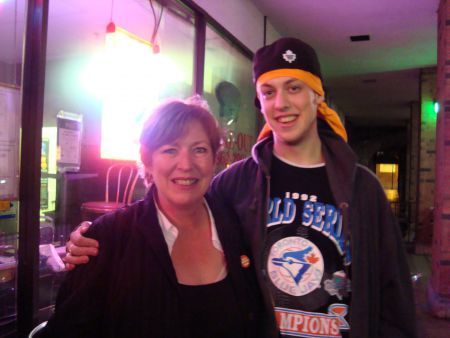 Susan Wallace with her son at the election party on Front street: "We have the most grassroots youth activist campaign that we have ever seen."