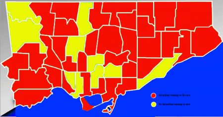 Wards with an incumbent running are coloured red