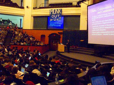 Munk OUT of UofT drops a banner during a class that Naylor guest lectured in Convocation Hall at the University of Toronto. (April 2011) We knew Naylor was corrupt back then, this week, he proved us right.