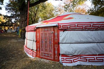 A major change to the camp in the past week has been the construction of 3 yurts, donated by a coalition of several unions. (photo by Kristyna Balaban: online only)