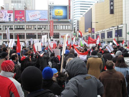 Around 600 braved the cold weather in Dundas square, at the heart of downtown Toronto (photo credit: Minus Smile)