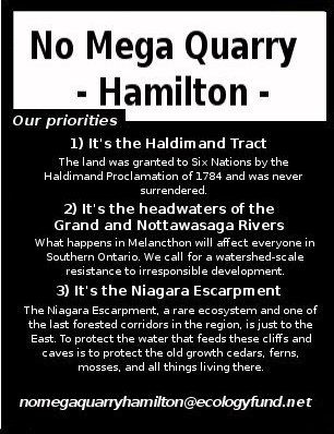Front of No Mega Quarry-Hamilton Handbill
