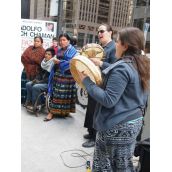 The protest was MC’ed by Krysta Williams of the Native Youth Sexual Health Network, and opened and closed with drumming and songs by Shandra Spears Bombay.  