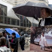 Protesters brave the rain to send a message to Barrick's shareholders. photo: Allan.Lissner.net