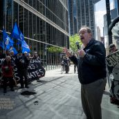  David Ritchie, the VP of the International Association of Machinists and Aerospace Workers (IAM), currently on strike at Hudbay’s Flin Flon Snow Lake mine, addressed the gathered crowd.