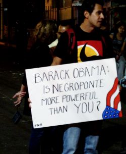 Nov. 25, 2009 - Juan Aguilar, a student at the Autonomous University of Honduras, is not fooled by the pretty words of Barack Obama.  Few Hondurans failed to recognize the presence of John Negroponte in their country just prior to the coup; he is the infamous former U.S. ambassador to Honduras who, during the early 80s, converted Honduras into a virtual U.S. colony and orchestrated the buildup of the Honduran military and the contra wars against Nicaragua.