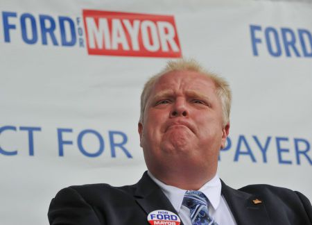 Rob Ford on the campaign trail last year. He garnered 47% of the eligible voter turnout.