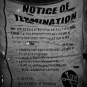 A "Notice of Termination" for Rob Ford, signed by many residents of Toronto.