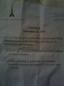 one of the eviction notices posted by St. James Cathedral earlier today (PHOTO: Justin Saunders)