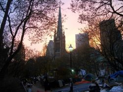 Occupy Toronto'/ St. James Cathedral at sunset, November 16, the day after the eviction notices. (photo: Graeme Bacque ‎)