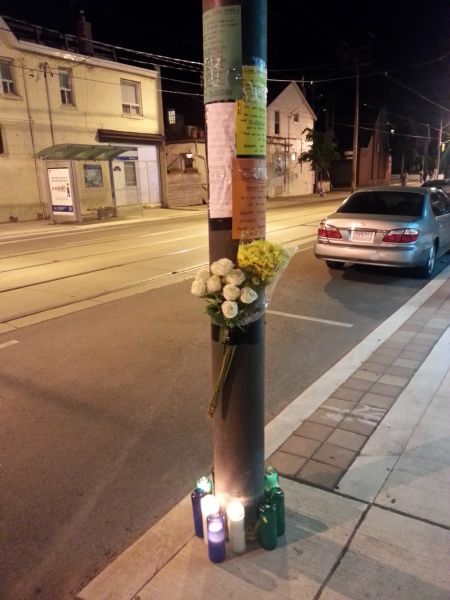Since the Friday night shooting, a memorial to Sammy has been growing on Dundas.