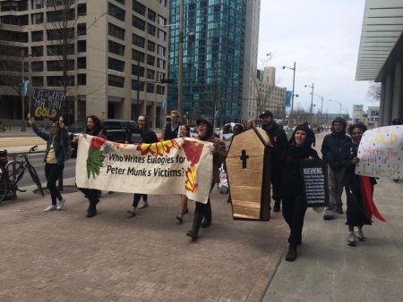 After rallying outside the AGM, supporters marched to Barrick's headquarters at Front and King.
