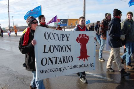 A group of activists from Occupy London marched the entire 8km from Victoria Park to the EMD picket line on Jan 21. Photo: Mick Sweetman