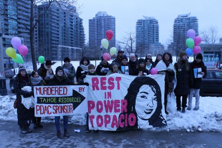 On April 13, 2014, 16-year-old Merilyn Topacio Reynoso, a leader in the Mataquescuintla, Guatemala youth movement against Canadian companies Tahoe Resources and Goldcorp's silver mine, was murdered, while her father, also a community leader and activist, was seriously injured.