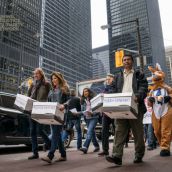 The protestors (along with a newly-enlightened kangaroo following the street theatre skit!) then delivered nearly 175,000 signatures on a petition condemning OceanaGold's lawsuit to the Canadian Trade Commissioner's Office.