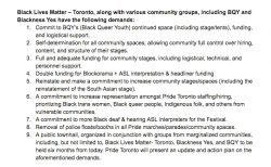 Black Lives Matter Toronto's demands of Pride Toronto. Signed by Pride's executive director on July 3, 2016, when BLM-TO stopped the Pride parade to raise concerns about Pride.
